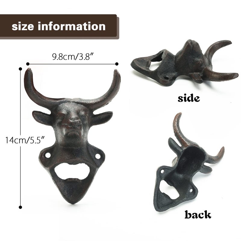 Sungmor Wall Mounted Bottle Opener, Cast Iron Cool Bull Head Bottle Opener, Beer Coke Beverage Bottle Cap Opener, Vintage Rustic Style Wall Hanging Opener, Bar Farmhouse Wall Ornament, Practical Gift - Image 5